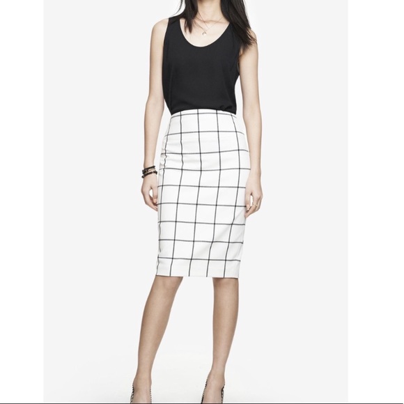 Express White Windowpane Pencil Skirt 